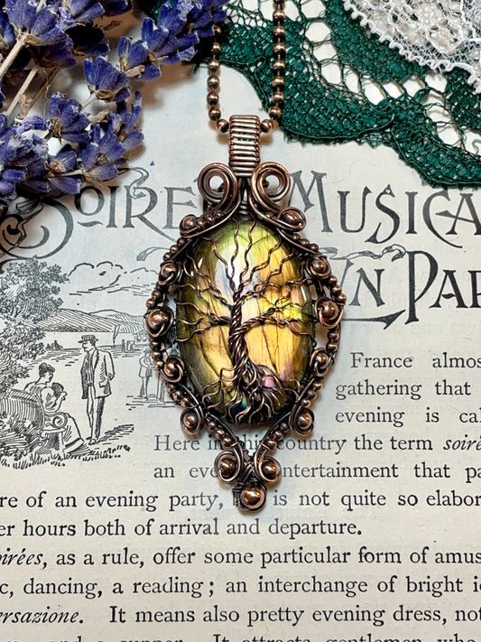 Labradorite Tree of Life Amulet in Copper