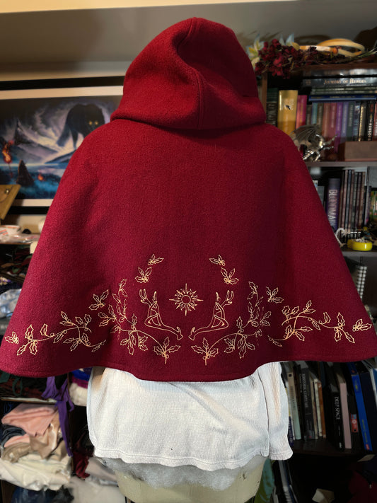 Holly King Red Wool Capelet in Gold