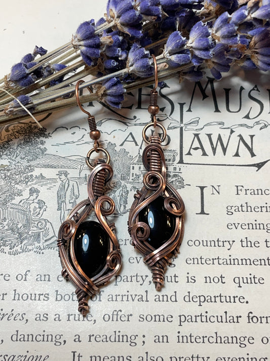 Onyx Earrings in Copper