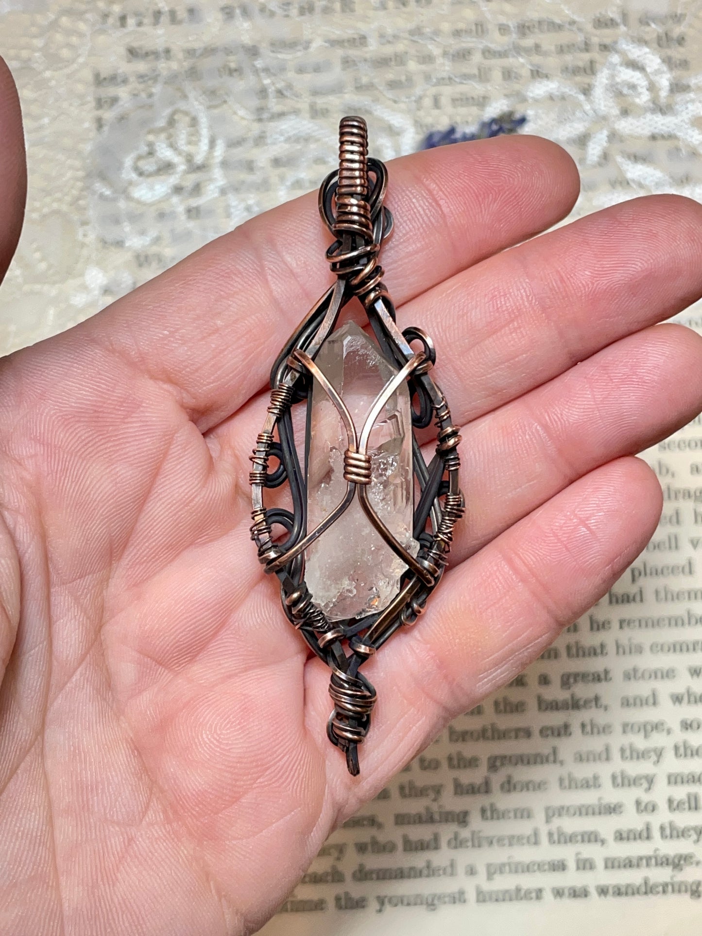 Quartz Crystal Point (Clear Quartz Crystal )Pendant in Copper #3