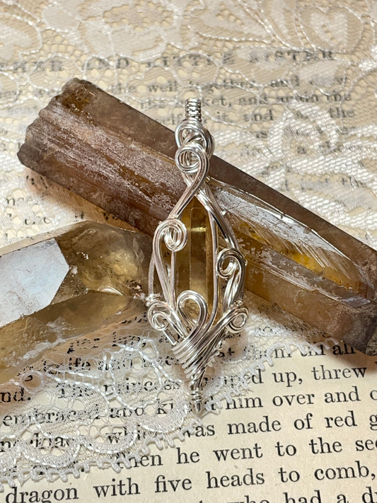 Citrine (Natural Raw Citrine Crystal Point) Pendant in Sterling Silver