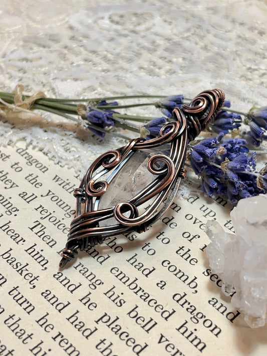 Quartz Crystal Point (Clear Quartz Crystal )Pendant in Copper #1