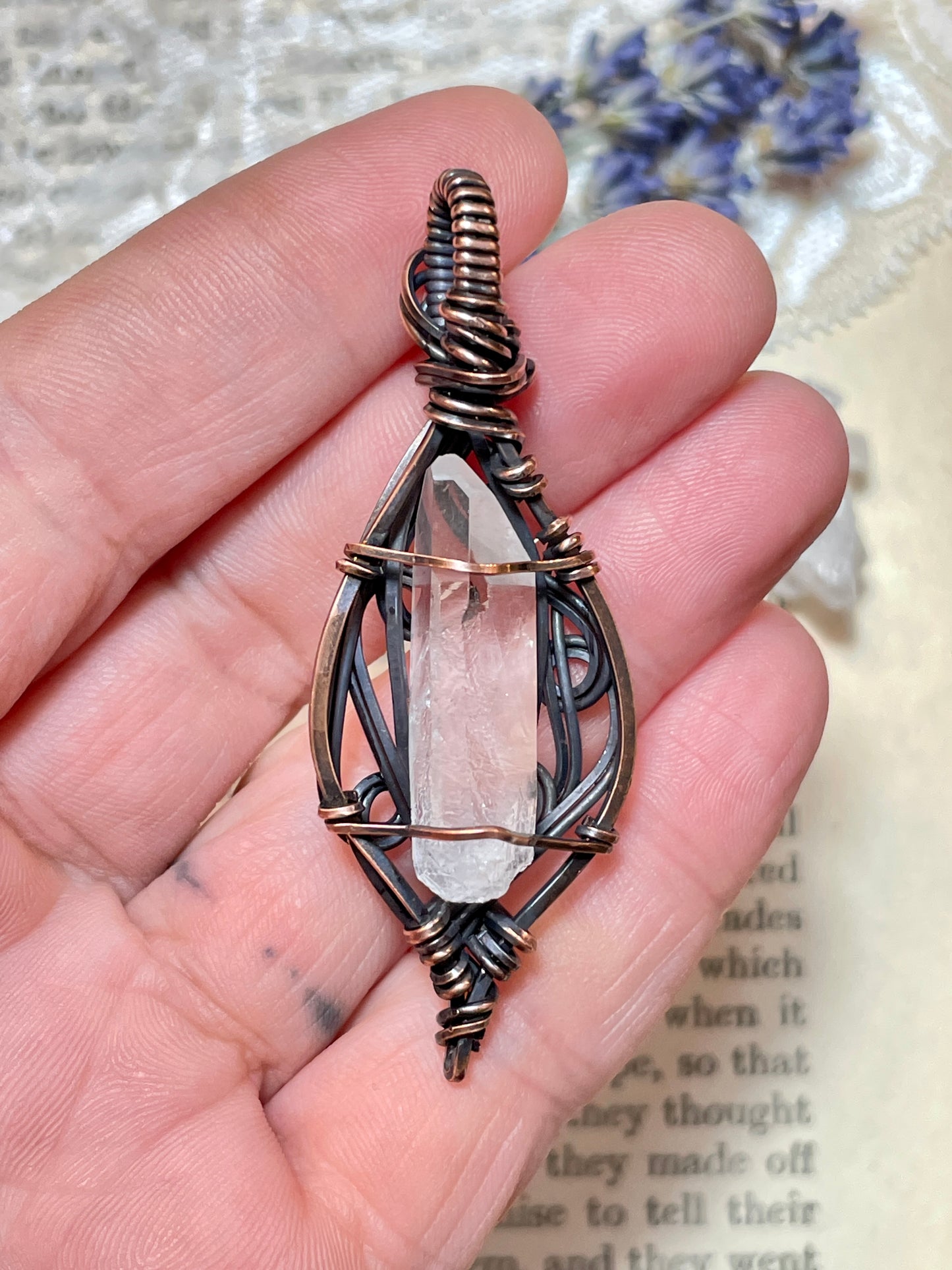 Quartz Crystal Point (Clear Quartz Crystal )Pendant in Copper #1