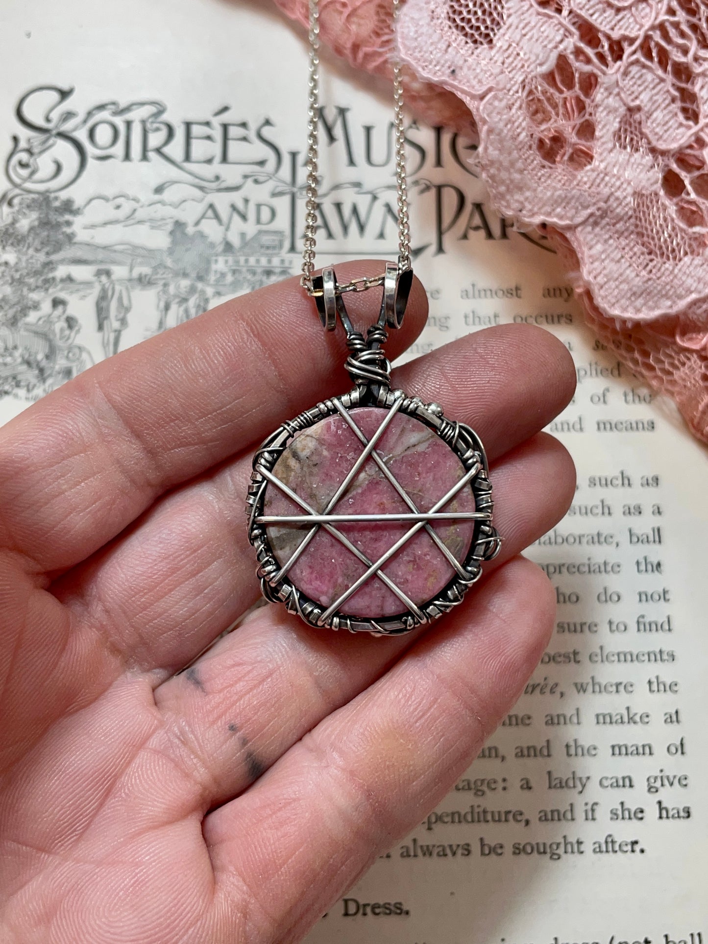Rhodonite Pentacle Pendant in Sterling Silver