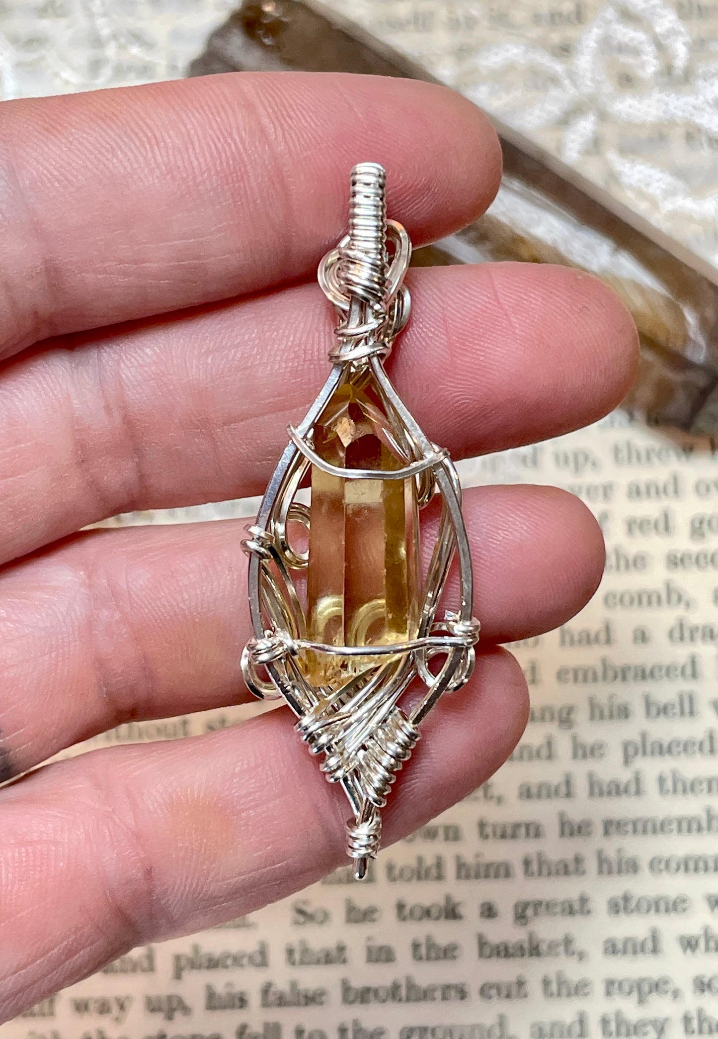 Citrine (Natural Raw Citrine Crystal Point) Pendant in Sterling Silver