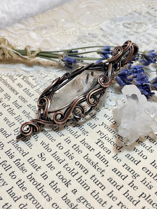 Quartz Crystal Point (Clear Quartz Crystal )Pendant in Copper #3