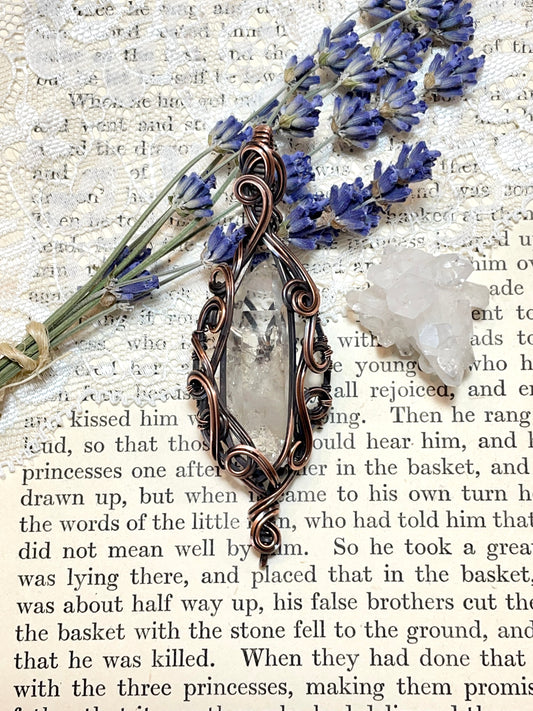 Quartz Crystal Point (Clear Quartz Crystal )Pendant in Copper #3