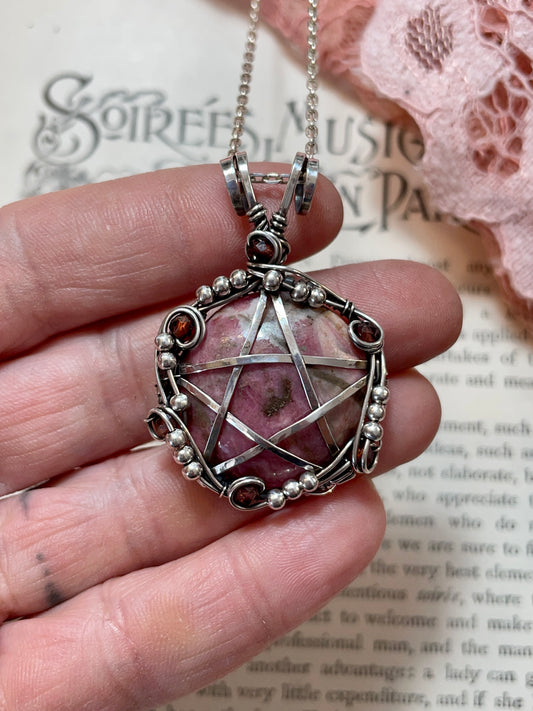 Rhodonite Pentacle Pendant in Sterling Silver