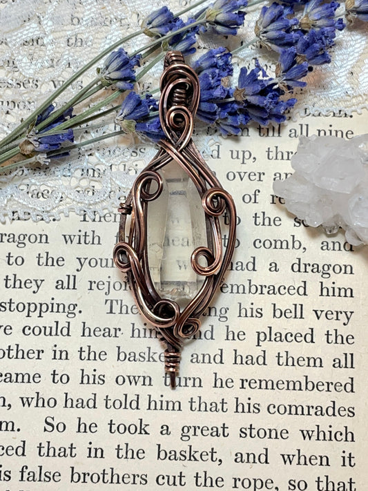 Quartz Crystal Point (Clear Quartz Crystal )Pendant in Copper #2