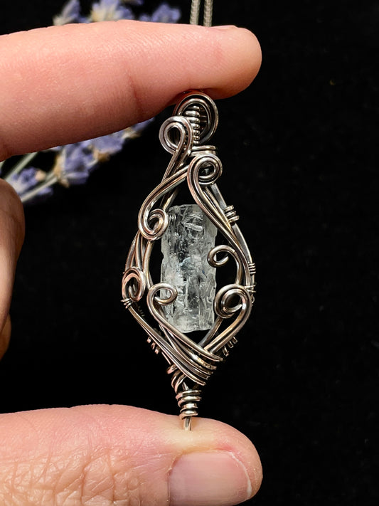 Aquamarine (Natural Raw Aquamarine Crystal) Pendant in Sterling Silver #4