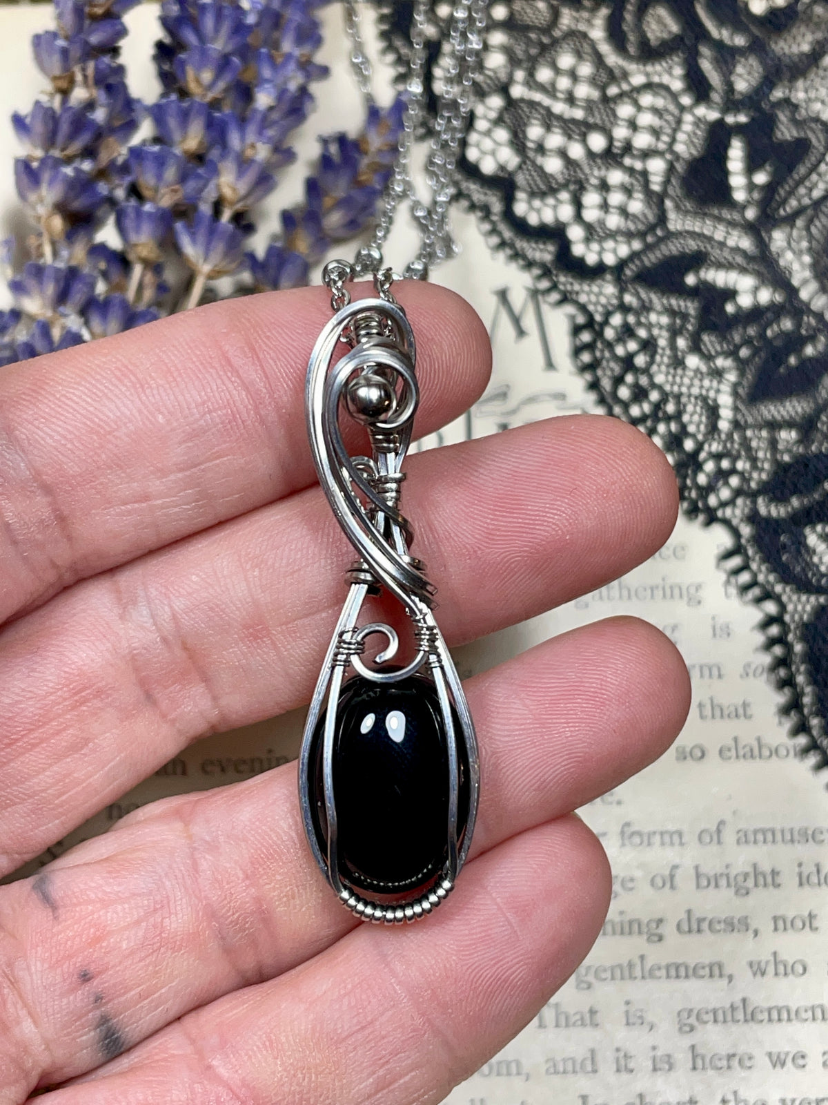 Onyx Pendant in Stainless Steel