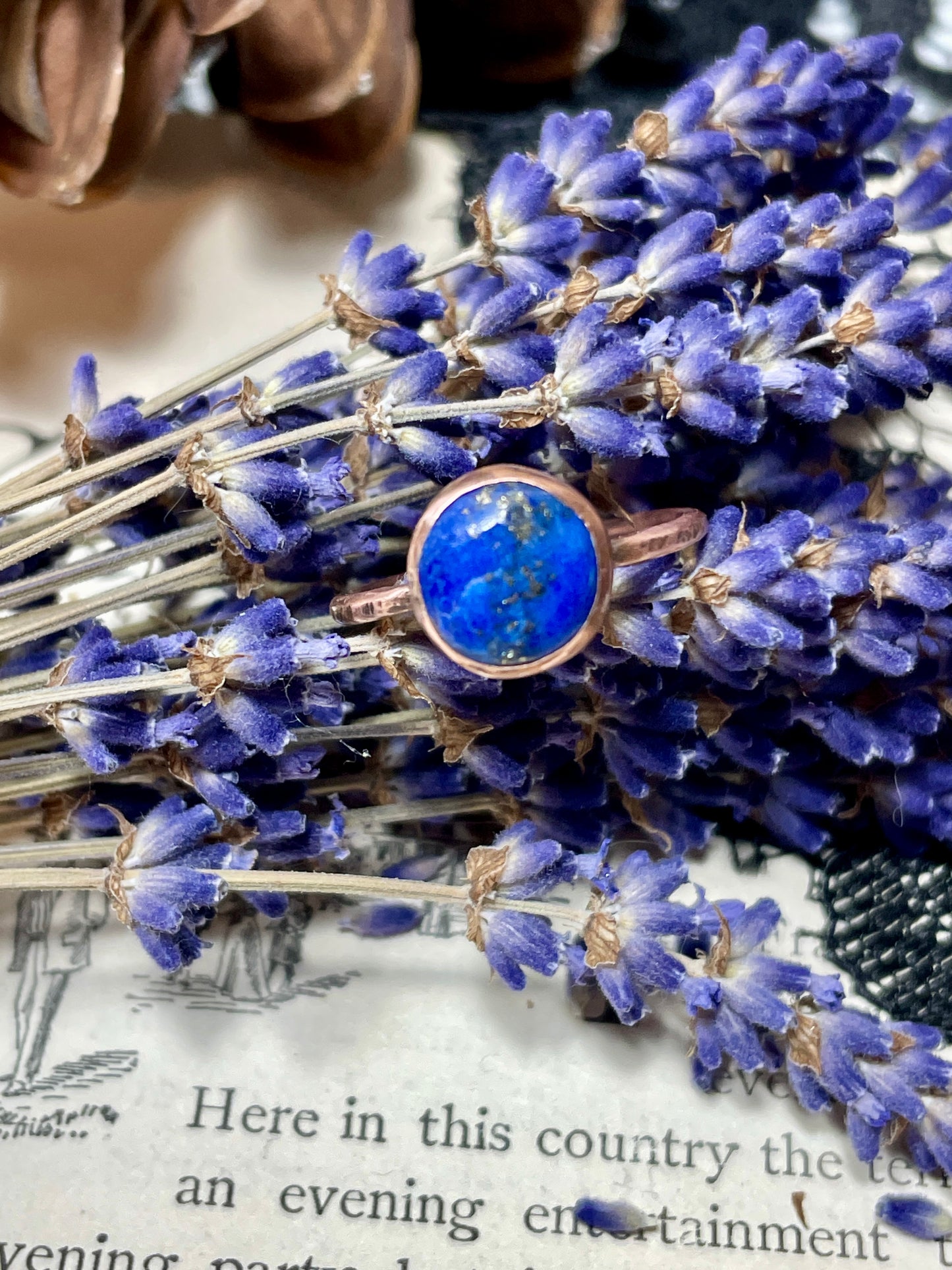 Lapis Lazuli Rustic Copper Ring Size 8
