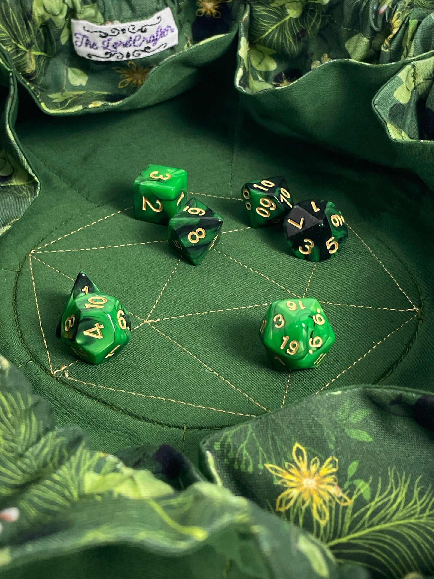 Forest Green Embroidered Dice Bag