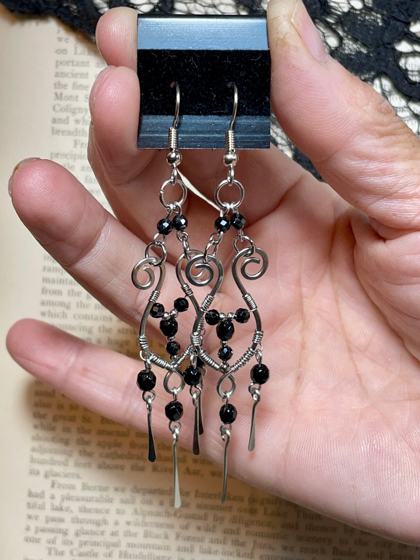 Onyx and Spinel Earrings in Stainless Steel
