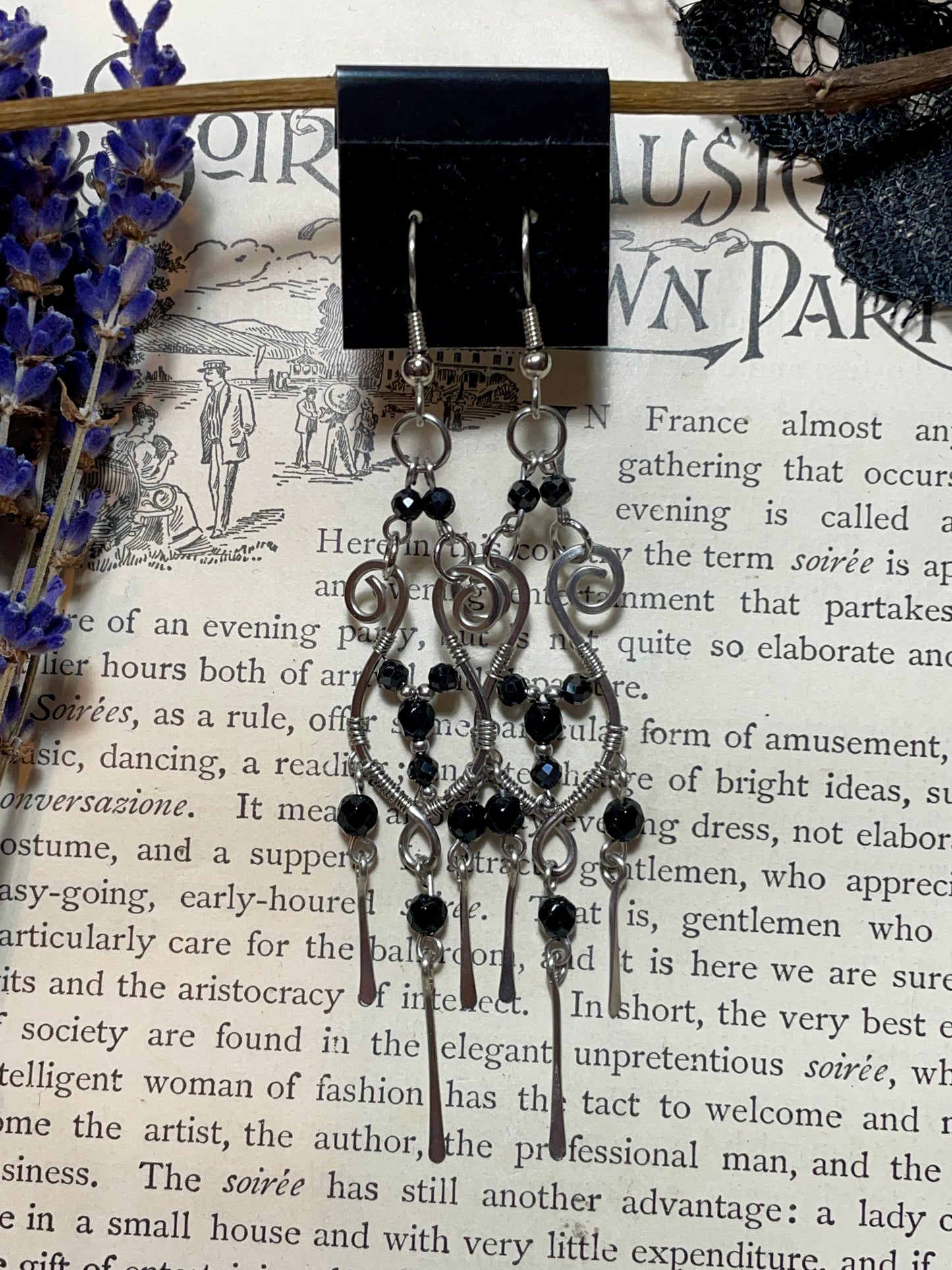 Onyx and Spinel Earrings in Stainless Steel