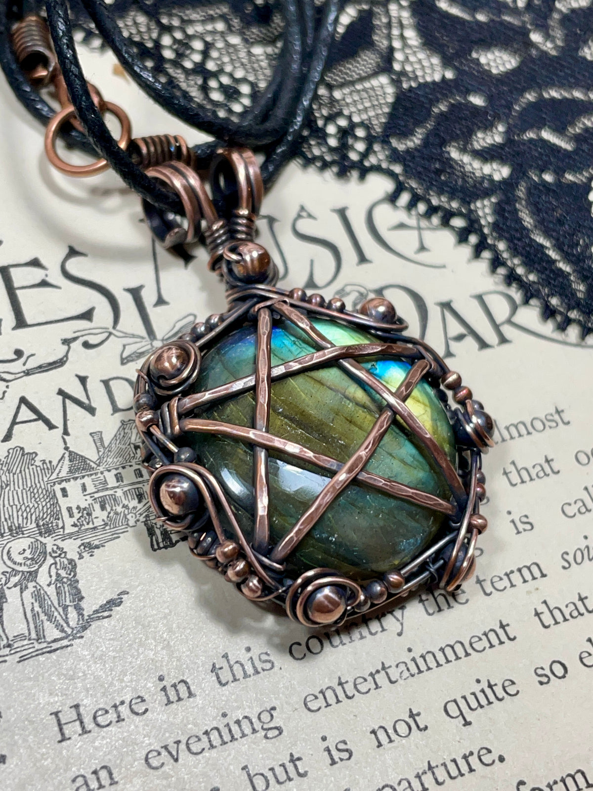 Labradorite Pentacle Pendant in Antiqued Copper