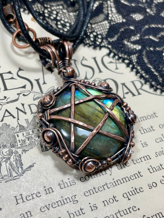 Labradorite Pentacle Pendant in Antiqued Copper