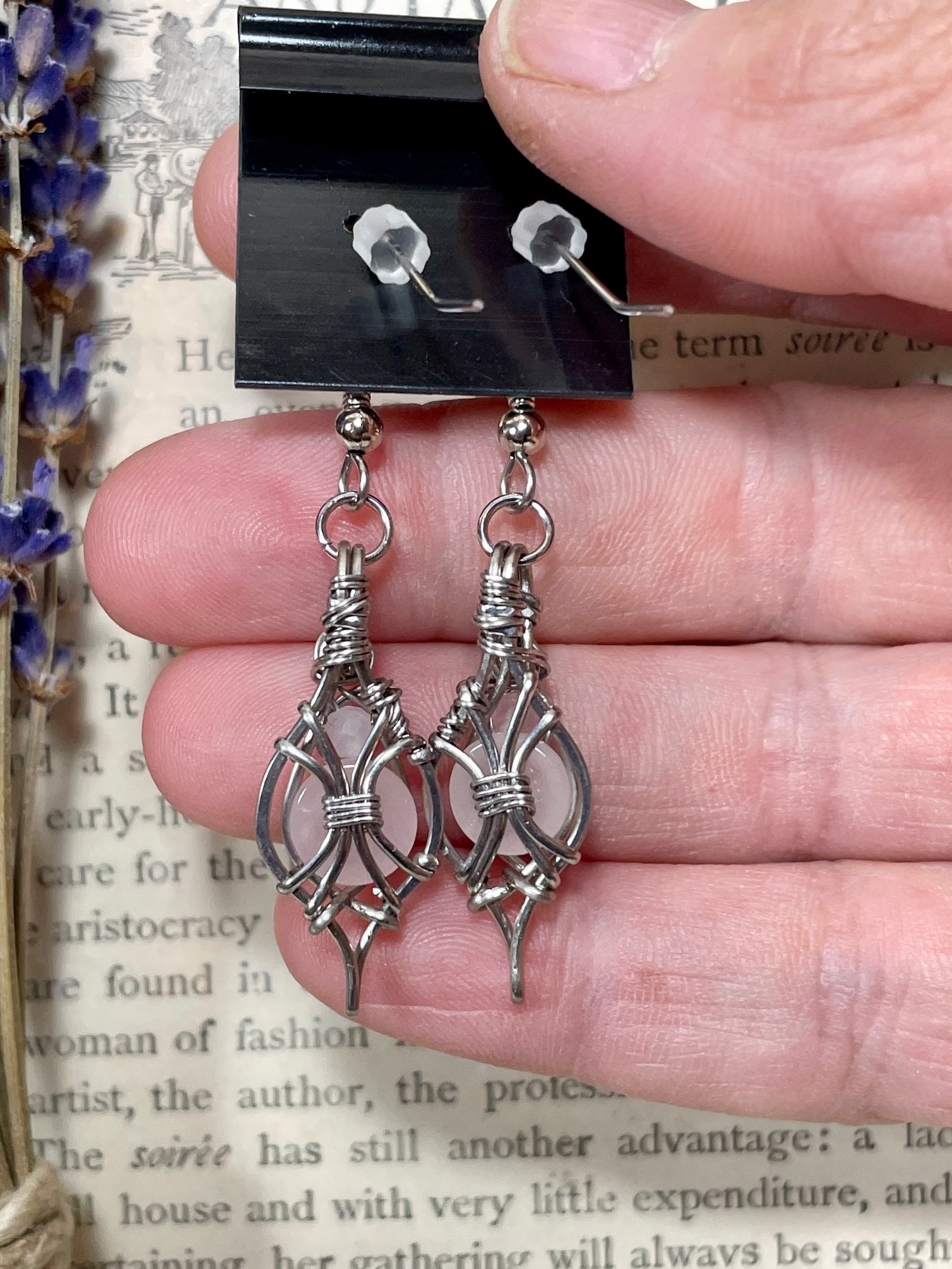 Rose Quartz Earrings in Stainless Steel