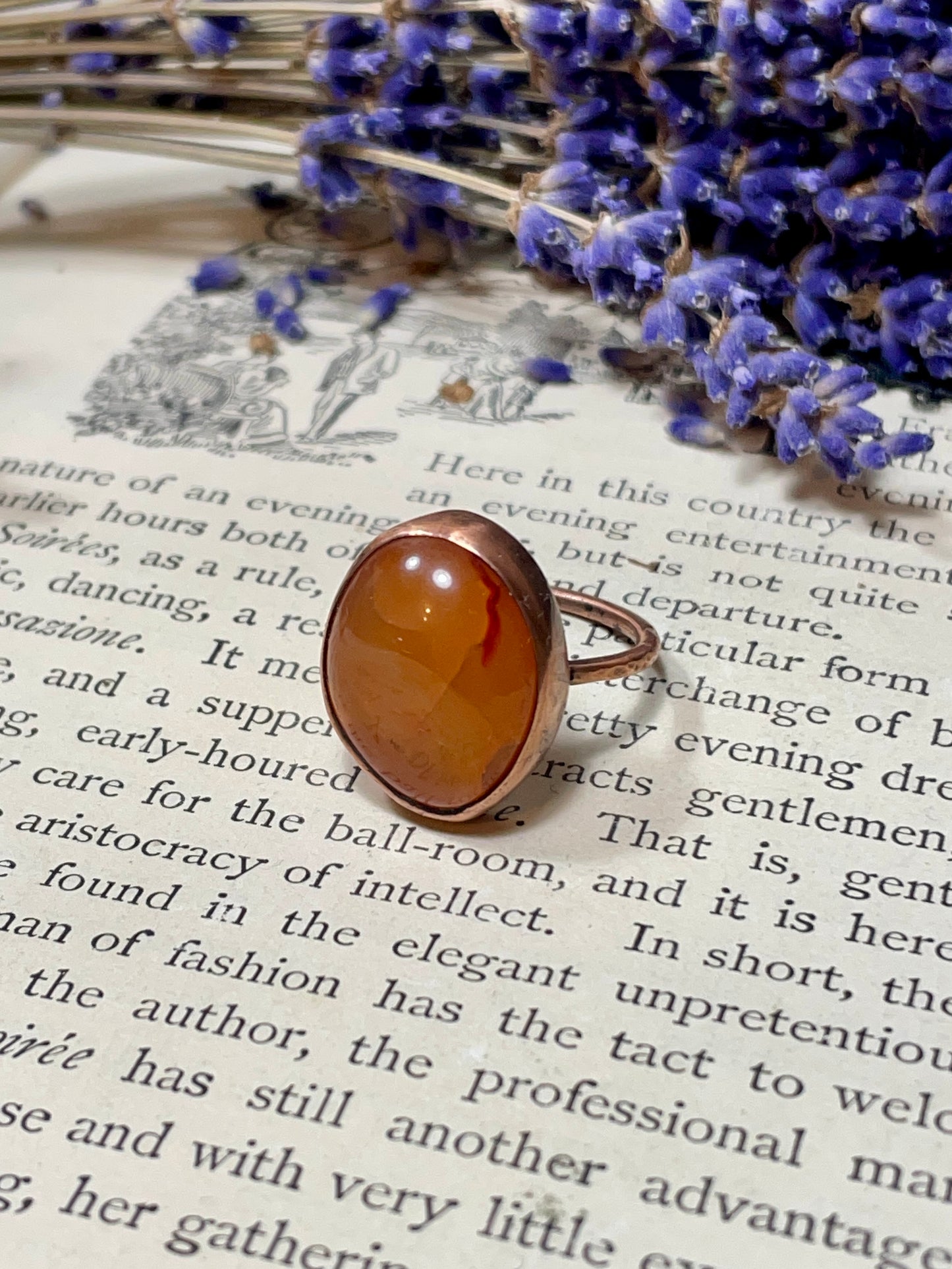 Carnelian Rustic Copper Ring Size 7