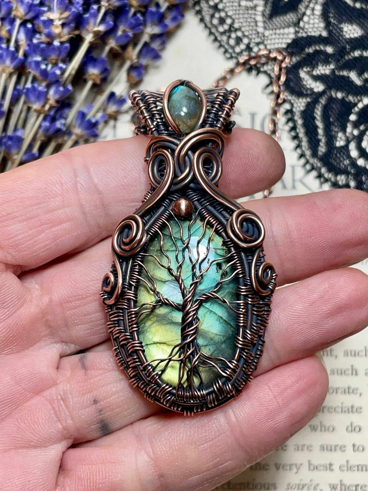 Labradorite Tree of Life Amulet in Copper
