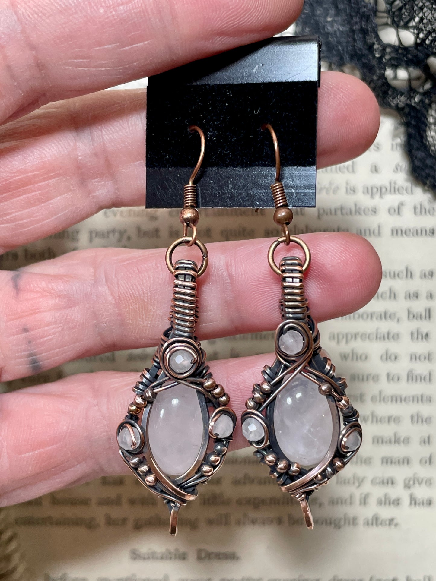 Rose Quartz Earrings in Copper