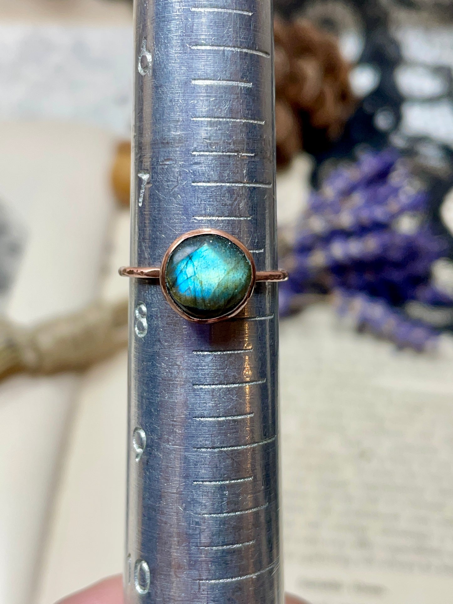 Labradorite Rustic Copper Ring Size 7.75
