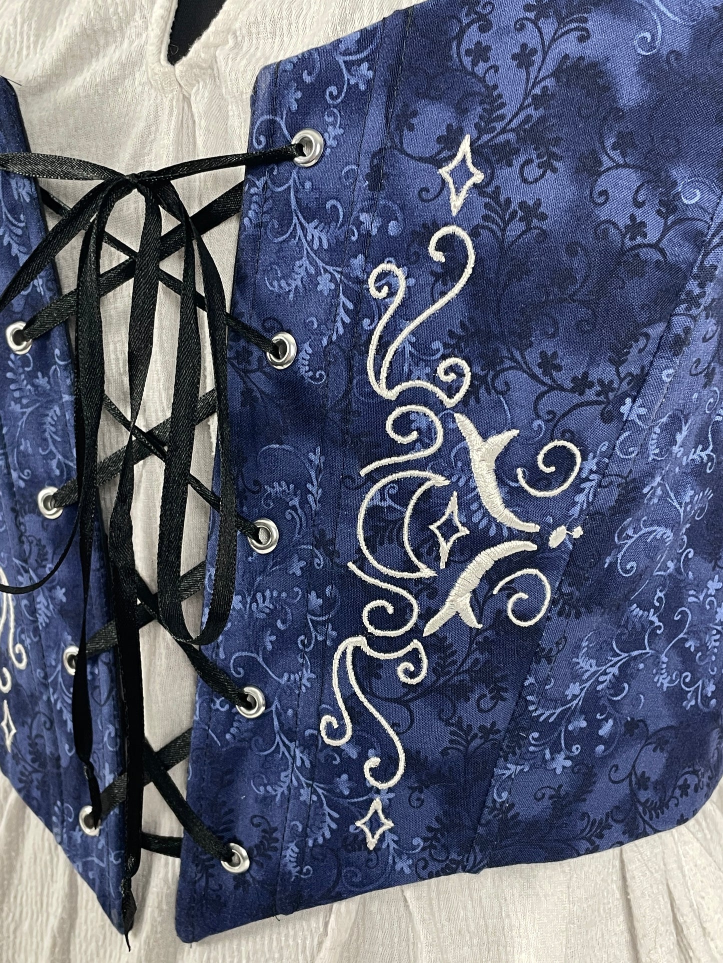 Lunar Embroidered Corset in Blue