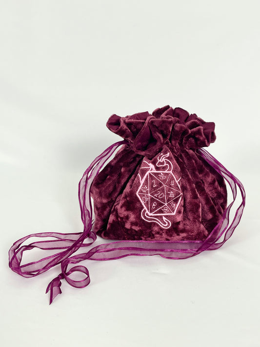 Dusty Rose Embroidered Dragon Dice Bag in Velvet