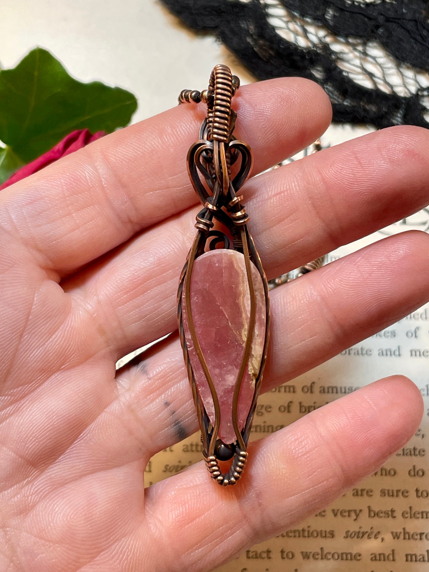 Rhodochrosite Pendant in Copper