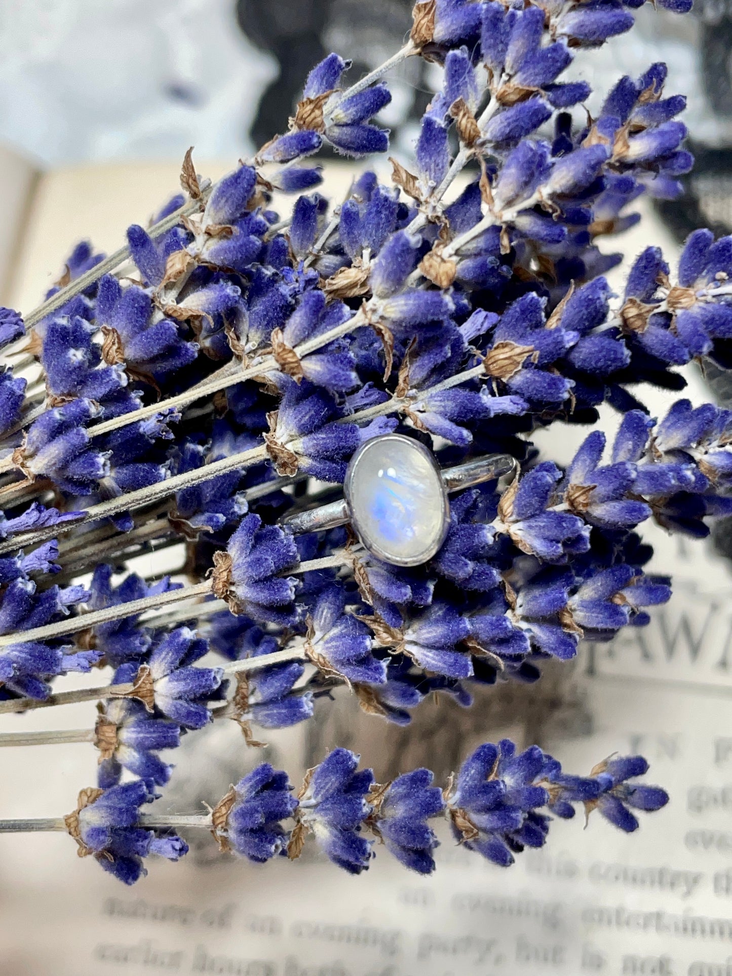 Rainbow Moonstone Sterling Silver Ring Size 6