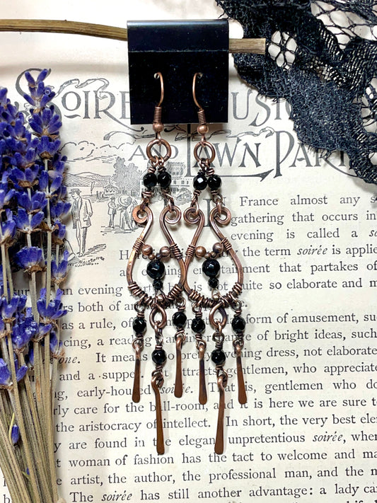 Onyx and Spinel Earrings in Copper