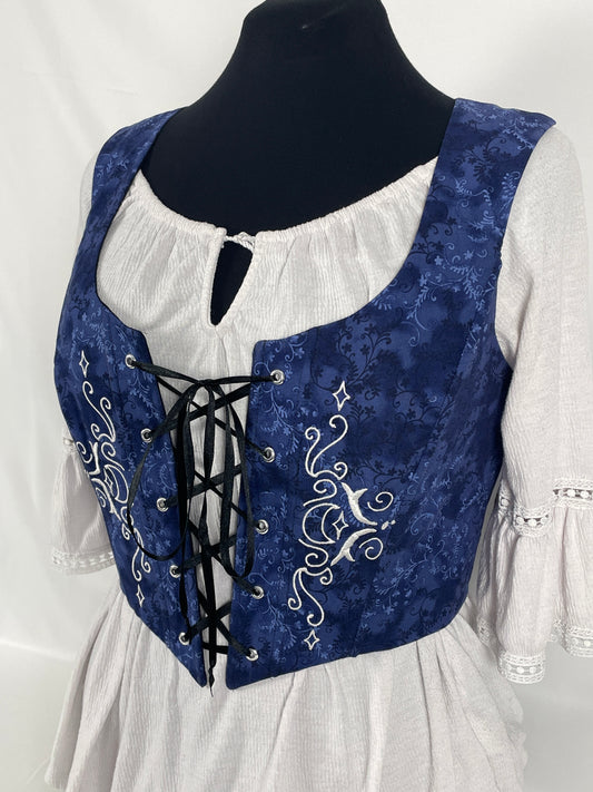 Lunar Embroidered Corset in Blue