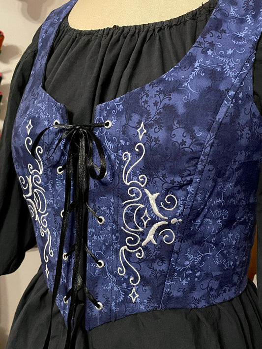 Lunar Embroidered Corset in Blue