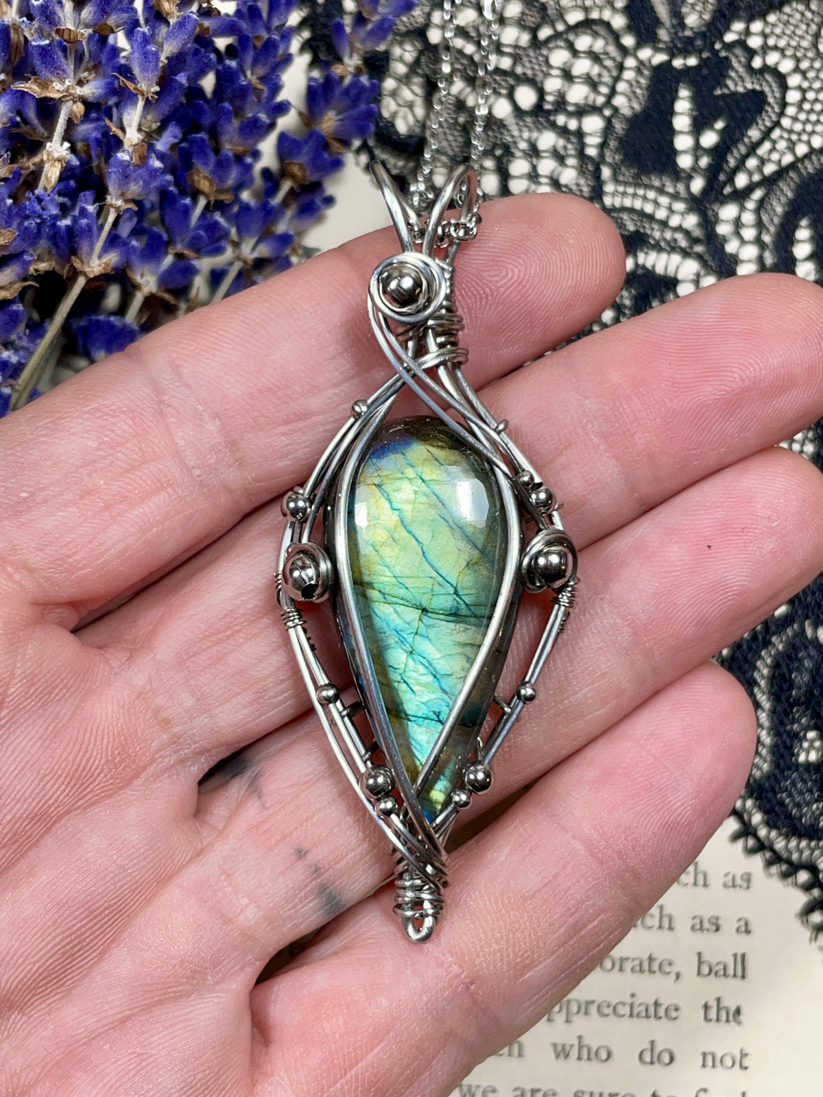 Labradorite Pendant in Stainless Steel