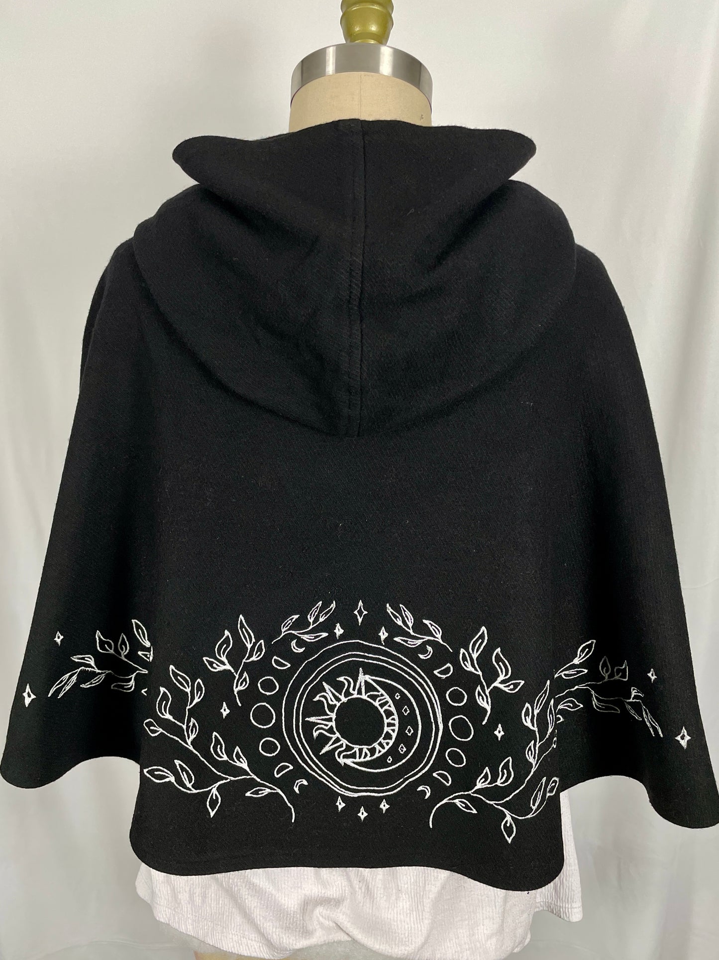 Celestial Black Wool Capelet in Silver