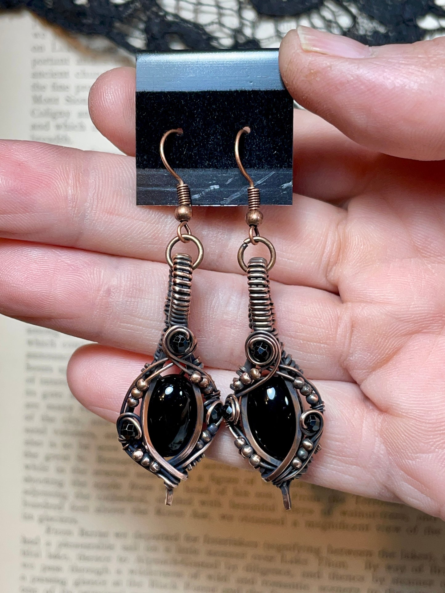 Onyx Earrings in Copper