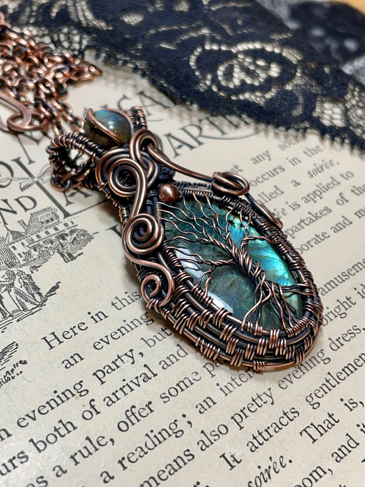 Labradorite Tree of Life Amulet in Copper