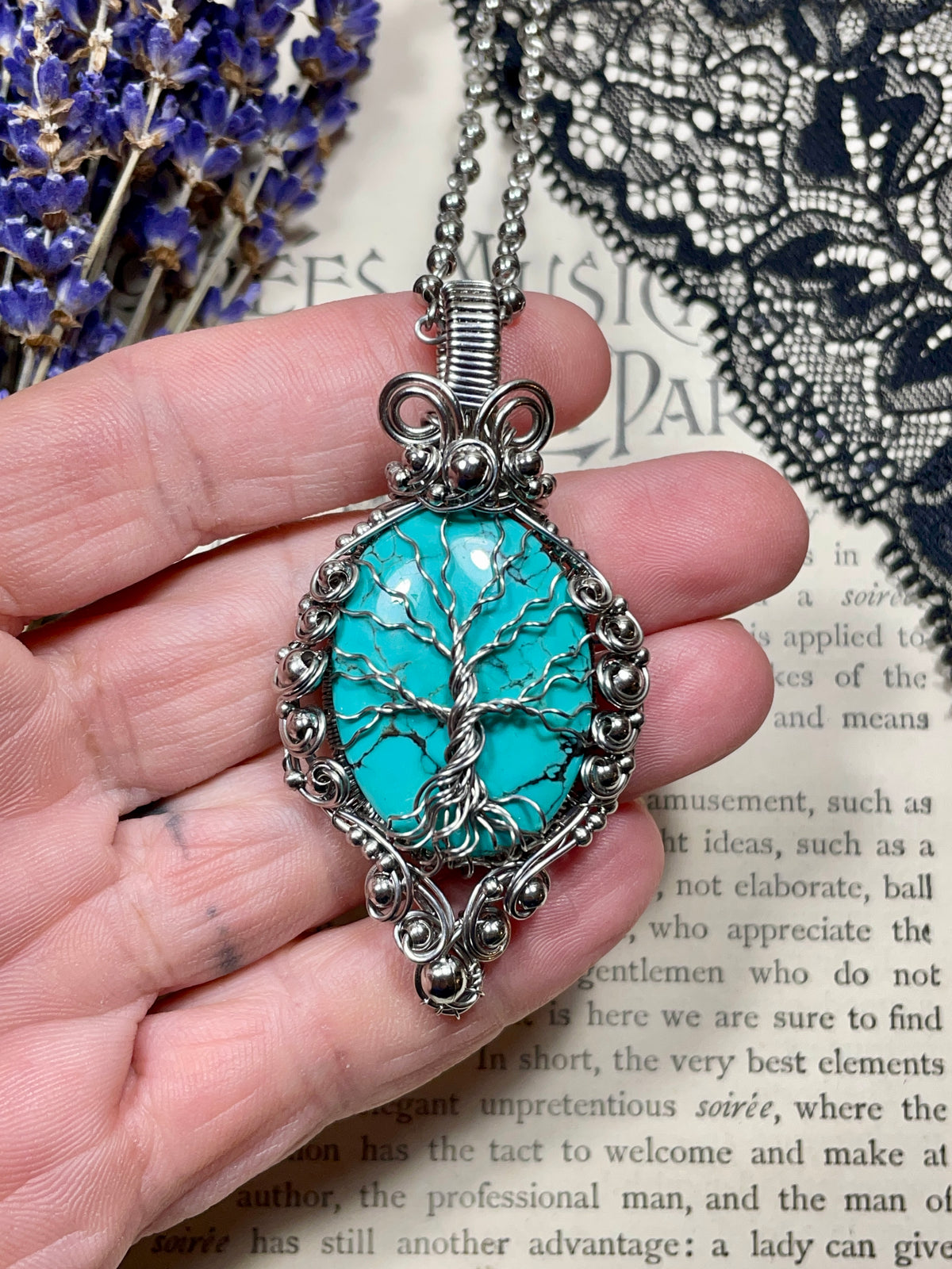 Turquoise Tree of Life Pendant in Stainless Steel