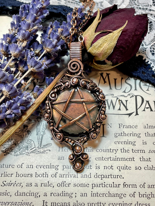 Labradorite Pentacle Amulet in Copper