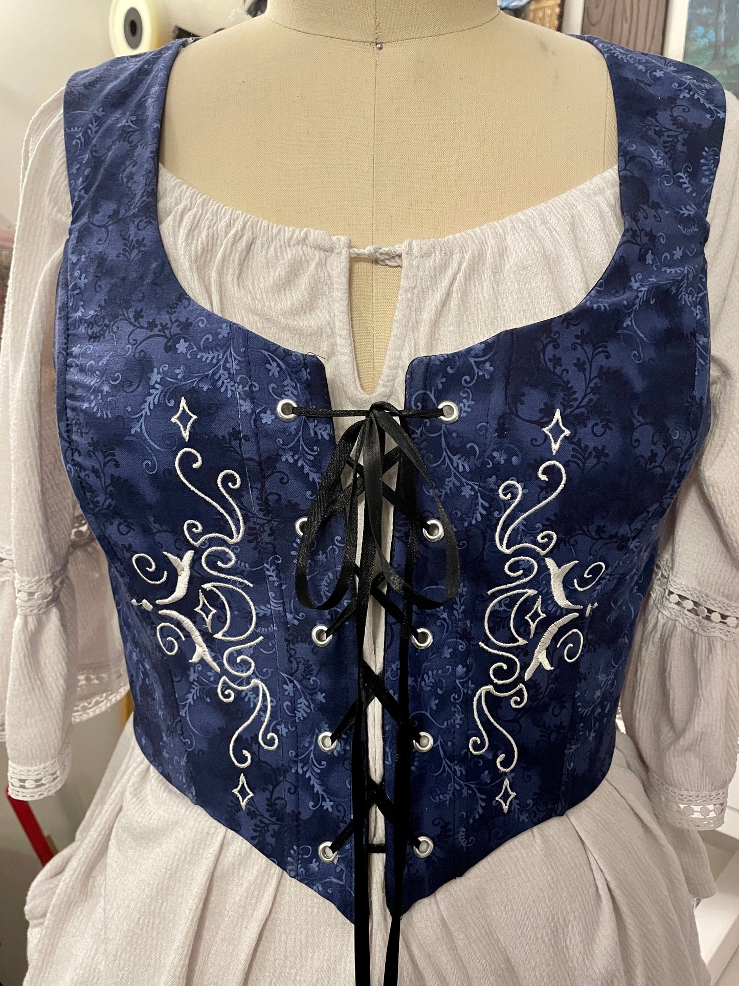 Lunar Embroidered Corset in Blue
