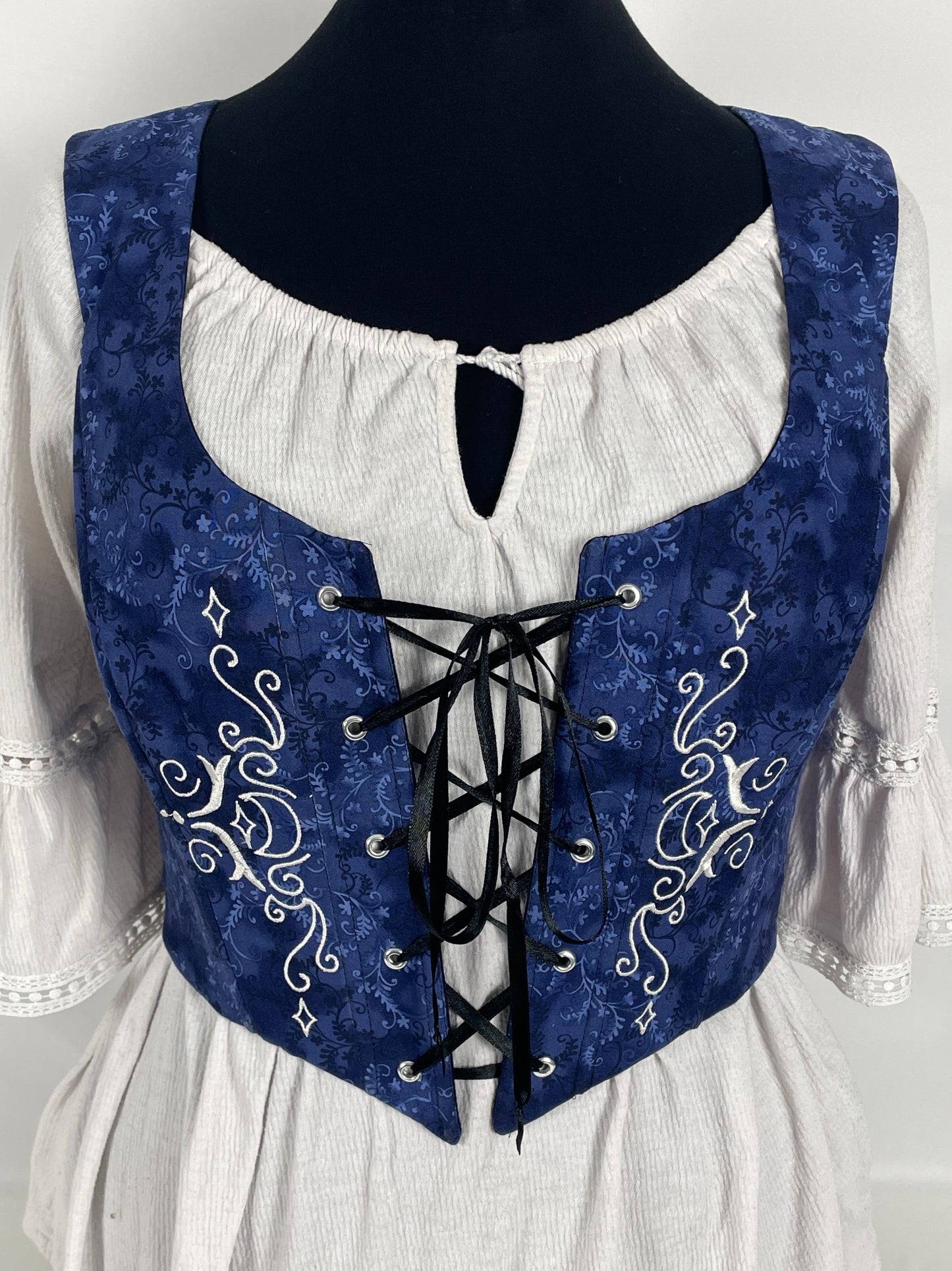 Lunar Embroidered Corset in Blue