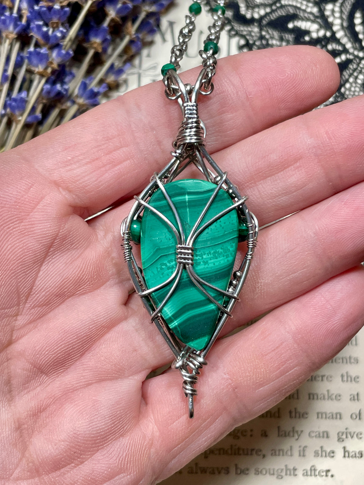 Malachite Pendant in Stainless Steel
