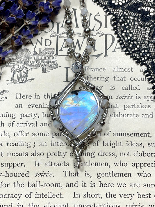 Moonstone (Rainbow Moonstone) Pendant in Stainless Steel