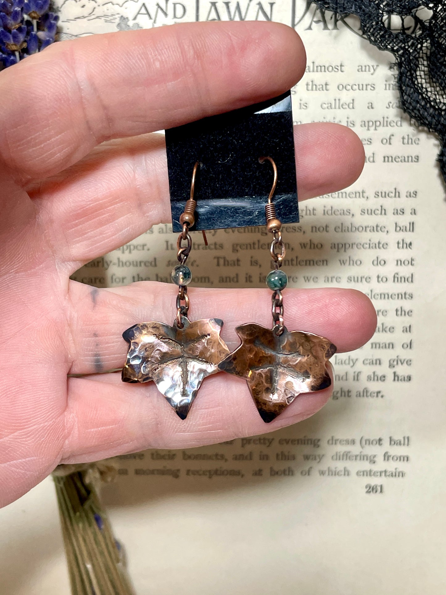 Ivy leaf Earrings in Antiqued Copper