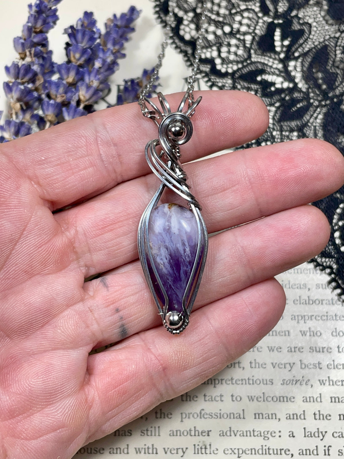 Amethyst Pendant in Stainless Steel