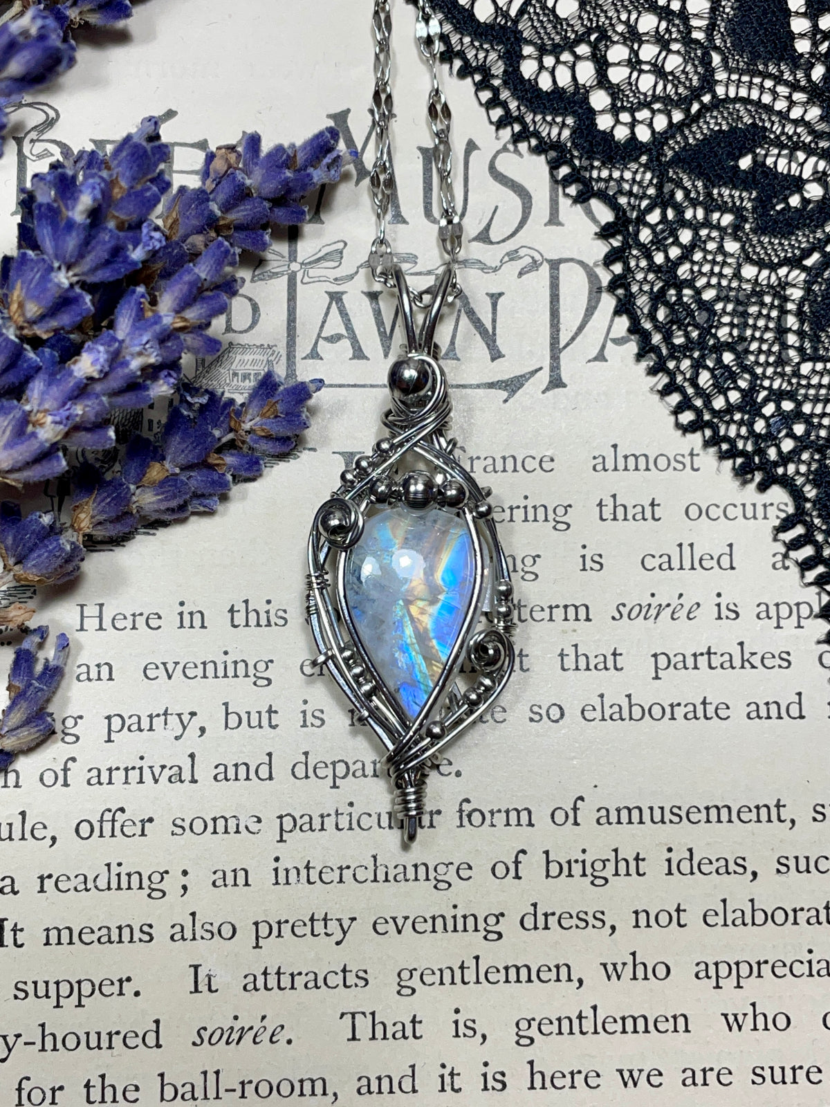 Moonstone (Rainbow Moonstone) Pendant in Stainless Steel