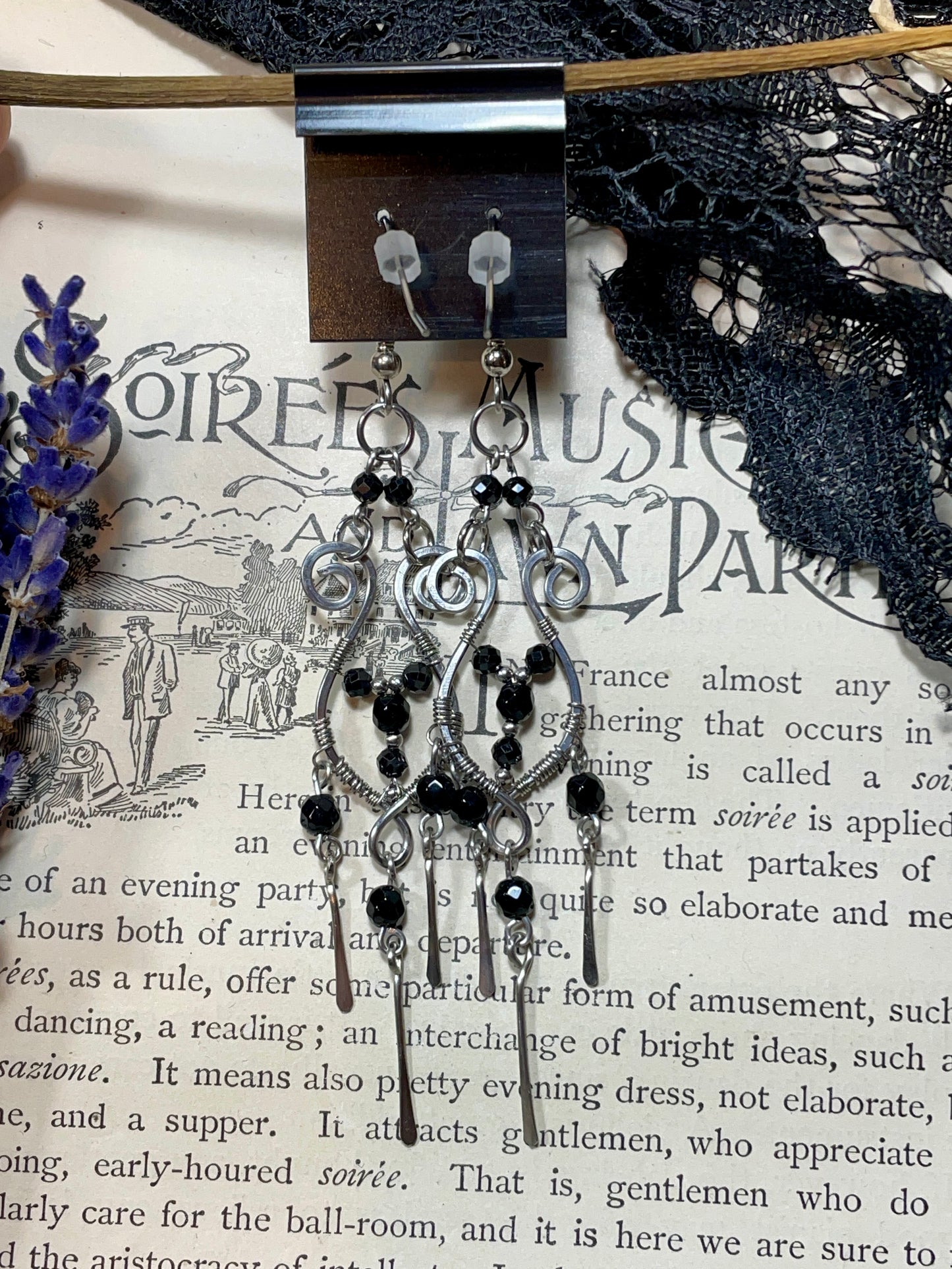 Onyx and Spinel Earrings in Stainless Steel