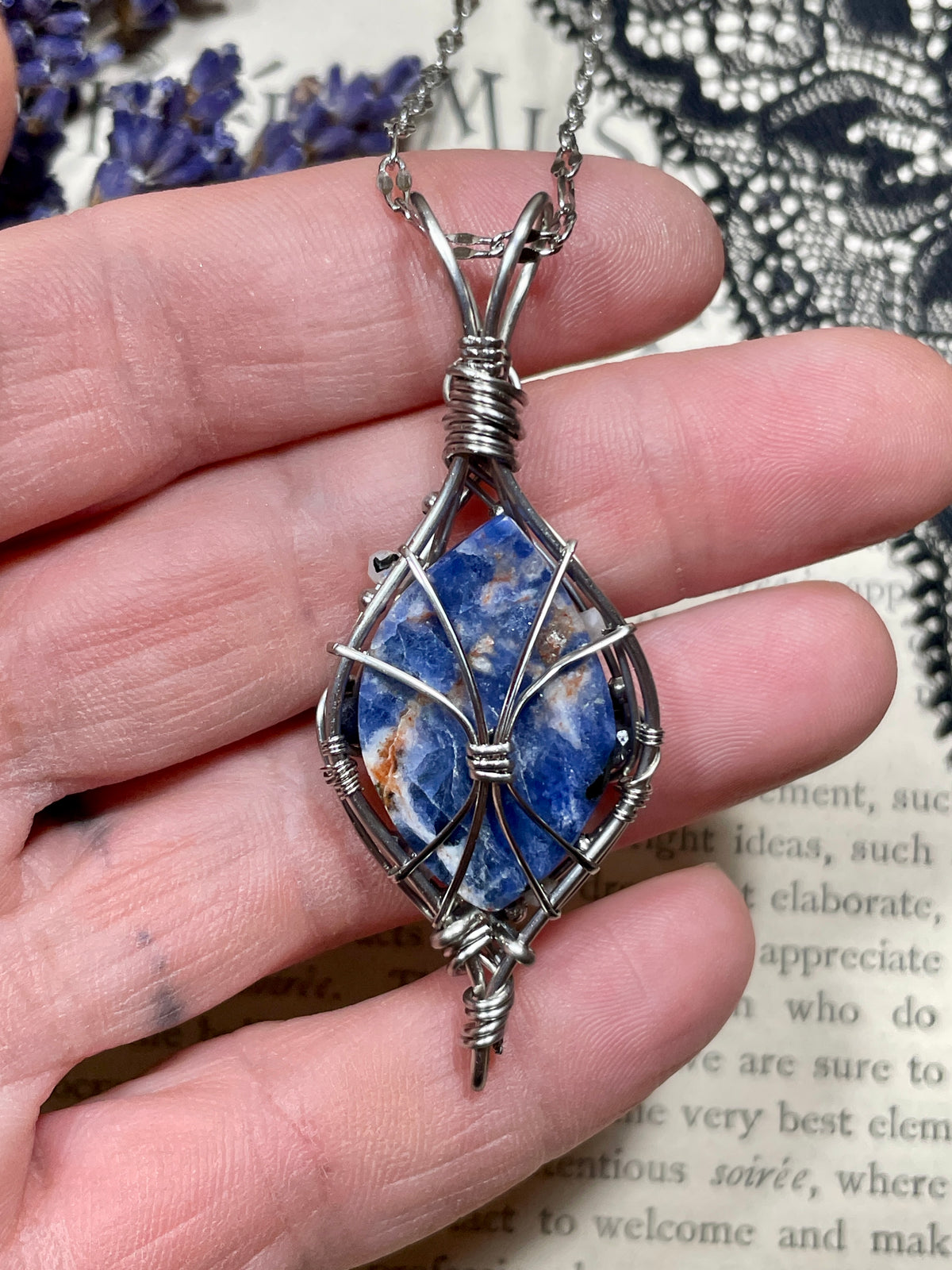 Sodalite Pendant in Stainless Steel