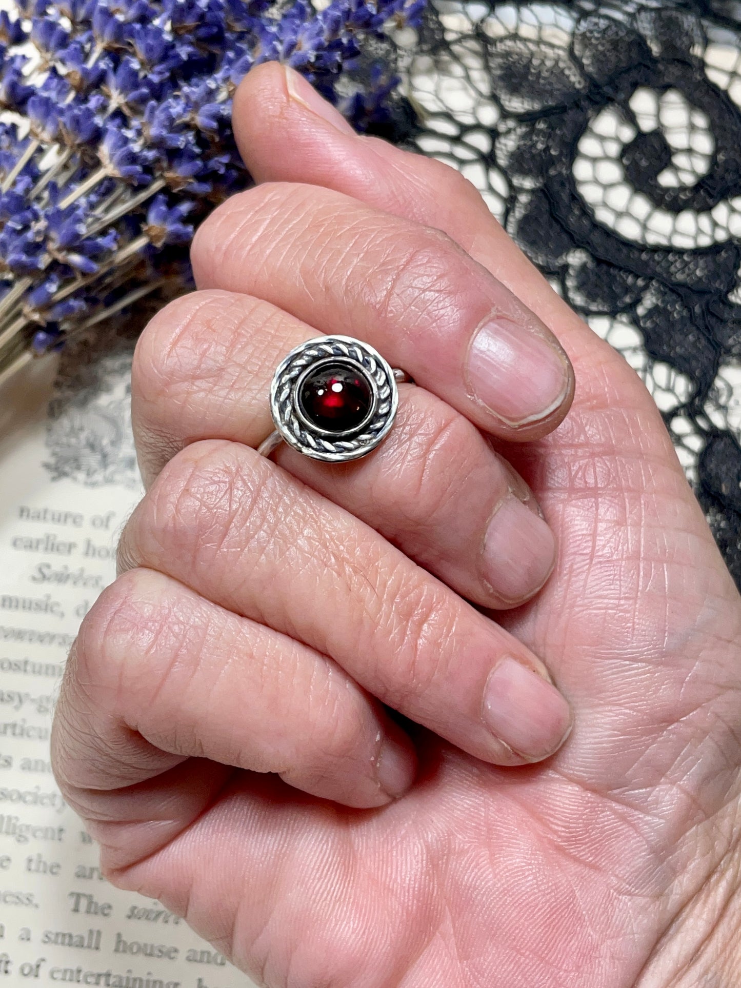 Garnet Sterling Silver Ring Size 7