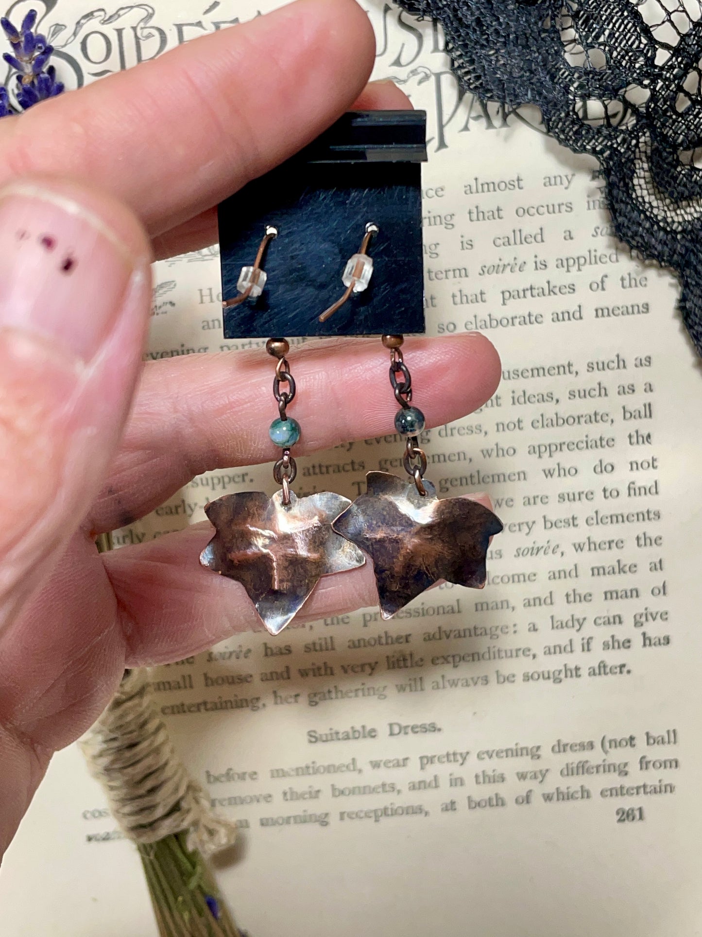 Ivy leaf Earrings in Antiqued Copper